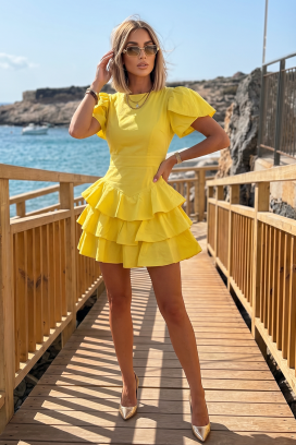 kratka haljina s definiranim strukom i volanima ZOLVENA YELLOW