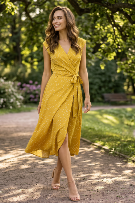 prozračna midi haljina s točkicama, zagrli me HOLYANA YELLOW