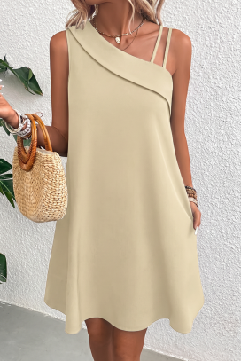 elegantna kratka haljina s asimetričnim izrezom i širokim krojem IVRINIA BEIGE