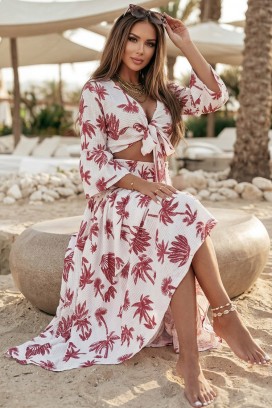 ženski set s topom na vezanje i prozračnom maxi suknjom RAMORIA RED