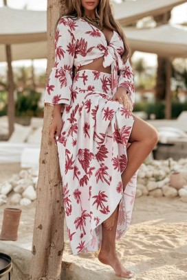 ženski set s topom na vezanje i prozračnom maxi suknjom RAMORIA RED