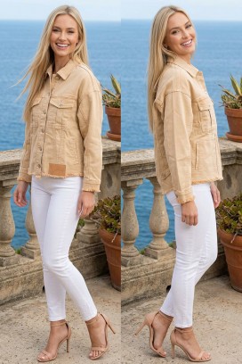 Kratka traper jakna s ležernim krojem i džepovima SABRIELA BEIGE