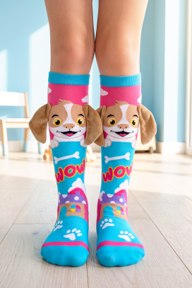 dječje čarapice s 3D printom psića i mekanim ušima PUPPY PAW