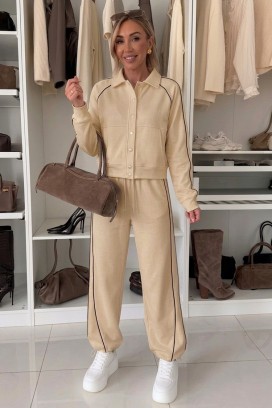 Ženski sportsko-elegantni komplet s kratkom jaknom i jogger hlačama LAMONIA BEIGE