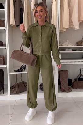 Ženski sportsko-elegantni komplet s kratkom jaknom i jogger hlačama LAMONIA KHAKI