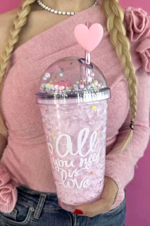 Čaša za vodu sa slamkom ZERDY PINK - 500 ml, Boja: roza, IVET.HR - MODERNA ODJEĆA