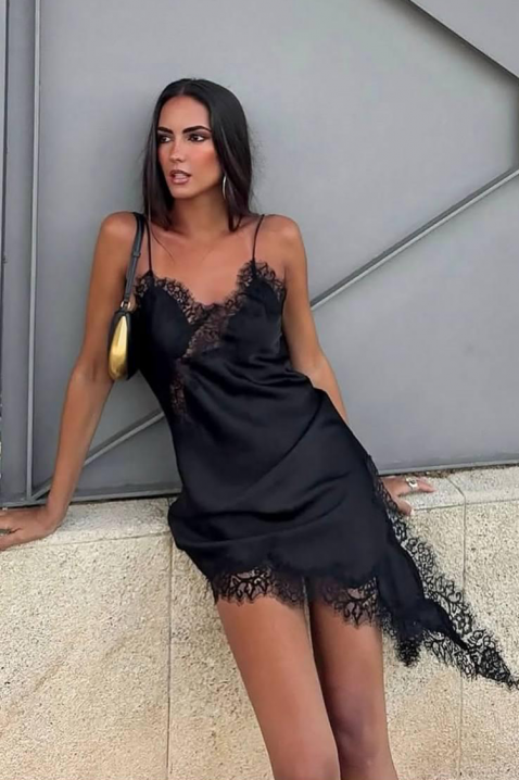 Asimetrična nježna tunika s čipkom i prorezom VELIMIRA BLACK, Boja: crna, IVET.HR - MODERNA ODJEĆA