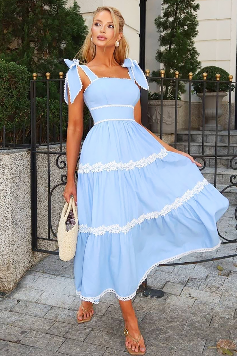 Duga haljina elegantnog kroja i cvjetnih elemenata KASIRELA, Boja: plava, IVET.HR - MODERNA ODJEĆA