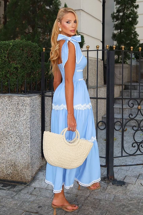 Duga haljina elegantnog kroja i cvjetnih elemenata KASIRELA, Boja: plava, IVET.HR - MODERNA ODJEĆA