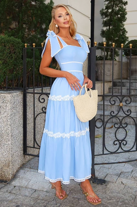 Duga haljina elegantnog kroja i cvjetnih elemenata KASIRELA, Boja: plava, IVET.HR - MODERNA ODJEĆA