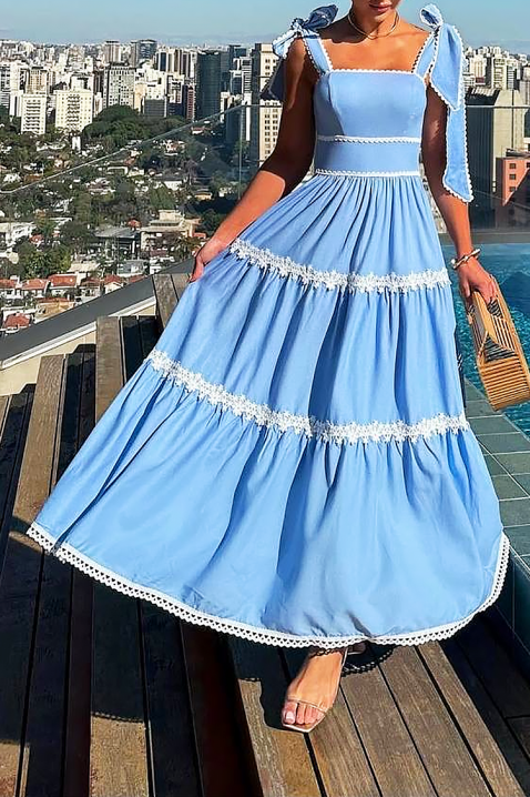 Duga haljina elegantnog kroja i cvjetnih elemenata KASIRELA, Boja: plava, IVET.HR - MODERNA ODJEĆA