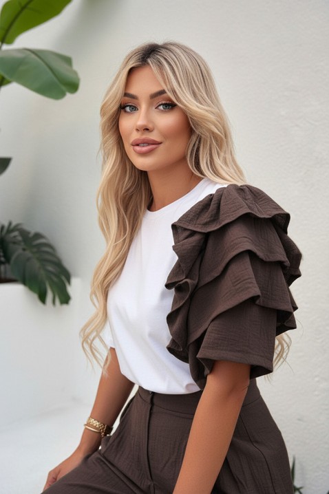 Svakodnevni moderni set sa spektakularnim rukavom HIRDONA BROWN, Boja: smeđa, IVET.HR - MODERNA ODJEĆA