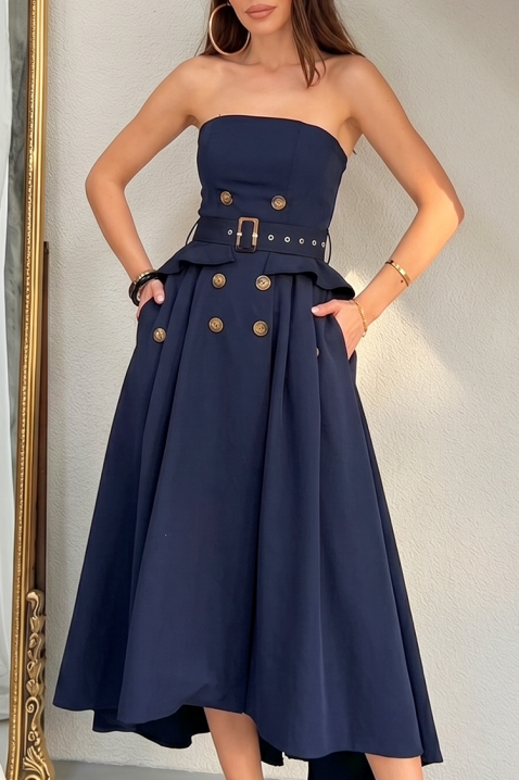 Elegantna duga asimetrična haljina s efektom korzeta FLORENTIA NAVY, Boja: tamnoplava, IVET.HR - MODERNA ODJEĆA