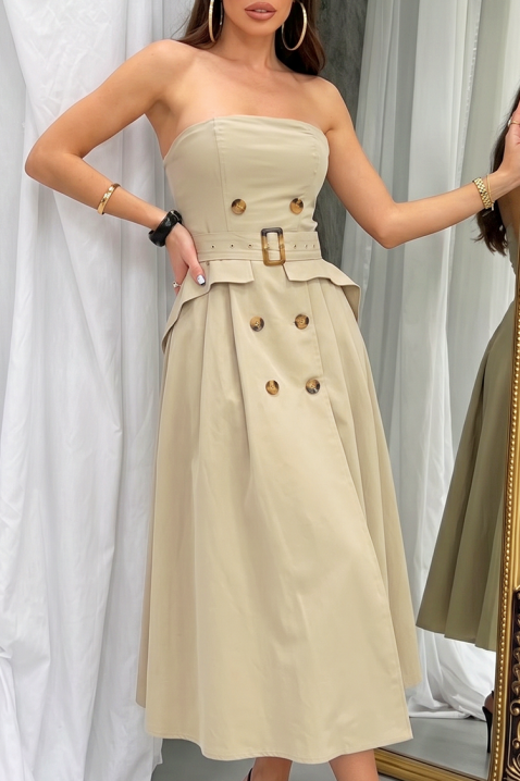 Elegantna duga asimetrična haljina s efektom korzeta FLORENTIA BEIGE, Boja: bež, IVET.HR - MODERNA ODJEĆA