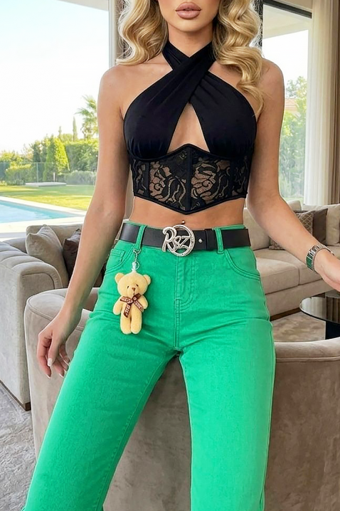 Duge ženske traperice s visokim strukom i aktualnom bojom za sezonu CALZARA, Boja: zelena, IVET.HR - MODERNA ODJEĆA