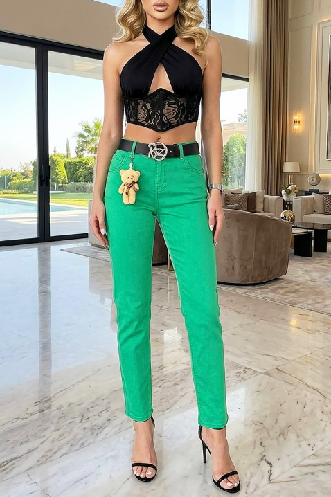 Duge ženske traperice s visokim strukom i aktualnom bojom za sezonu CALZARA, Boja: zelena, IVET.HR - MODERNA ODJEĆA