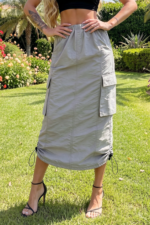 Ženska sportsko-elegantna midi suknja s visokim strukom i džepovima s teretom CALZINA GREY, Boja: siva, IVET.HR - MODERNA ODJEĆA