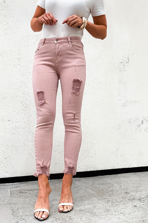 Duge ženske traperice srednjeg struka s poderanim detaljima NANETA, Boja: denim, IVET.HR - MODERNA ODJEĆA