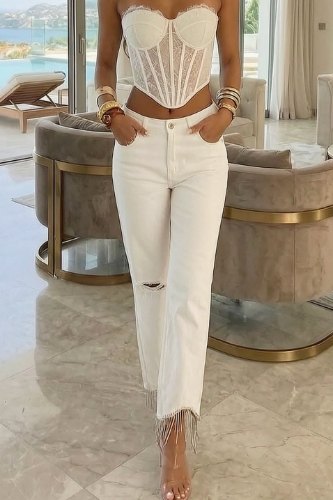 Ženske bijele traperice s resama i poderanim elementima LURISA, Boja: bijela, IVET.HR - MODERNA ODJEĆA