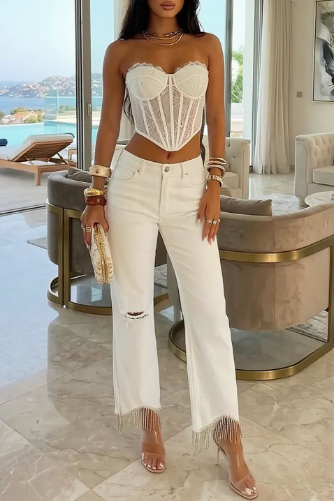 Ženske bijele traperice s resama i poderanim elementima LURISA, Boja: bijela, IVET.HR - MODERNA ODJEĆA