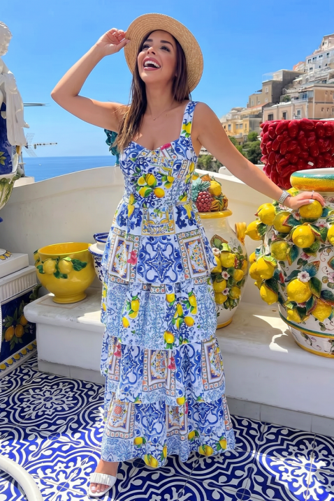 Duga ljetna haljina bez naramenica s naglascima limuna SORENTA, Boja: višebojna, IVET.HR - MODERNA ODJEĆA