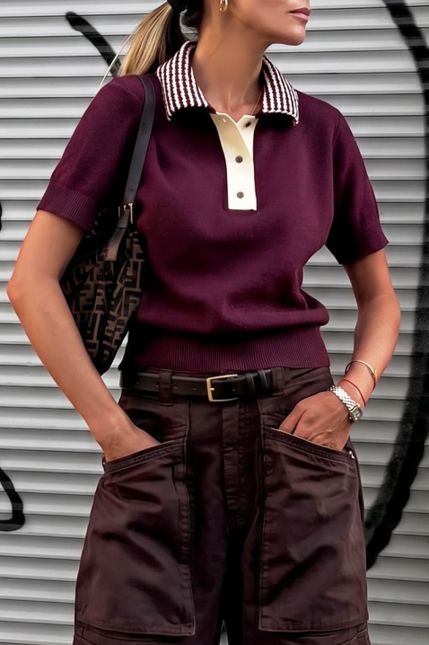 Ženska pletena bluza s ovratnikom CALVIRA BORDO, Boja: bordo, IVET.HR - MODERNA ODJEĆA