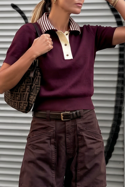 Ženska pletena bluza s ovratnikom CALVIRA BORDO, Boja: bordo, IVET.HR - MODERNA ODJEĆA