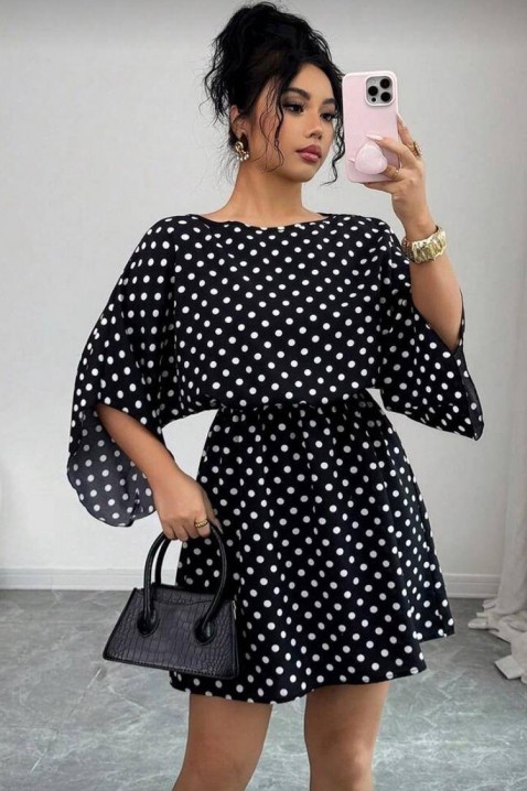 Kratka haljina s točkastim uzorkom i širokim rukavima PETITA, Boja: crna i bijela, IVET.HR - MODERNA ODJEĆA