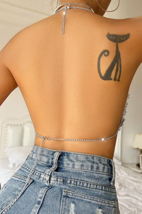 Erotski mrežasti top s lancima MELVORA, Boja: srebrna, IVET.HR - MODERNA ODJEĆA