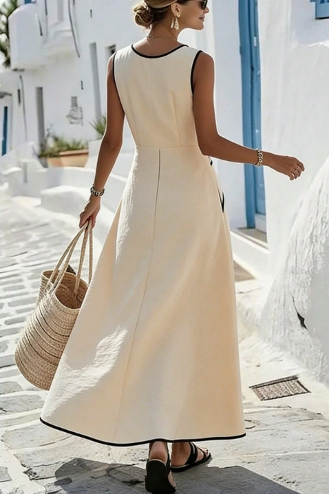 Elegantna duga ljetna haljina s kontrastnim crnim obrubom ANRIELA, Boja: drap, IVET.HR - MODERNA ODJEĆA