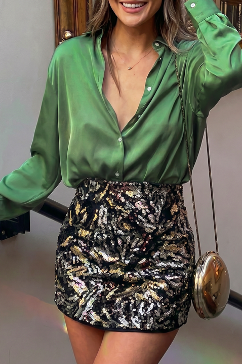 Ženska elegantna satenska košulja s dugim rukavima AYANDA GREEN, Boja: zelena, IVET.HR - MODERNA ODJEĆA