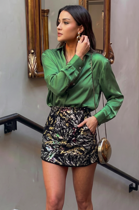 Ženska elegantna satenska košulja s dugim rukavima AYANDA GREEN, Boja: zelena, IVET.HR - MODERNA ODJEĆA