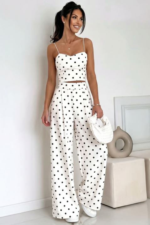 Ženski ljetni set od hlača i topa s uzorkom čupavih detalja DANILITA WHITE, Boja: bijela, IVET.HR - MODERNA ODJEĆA