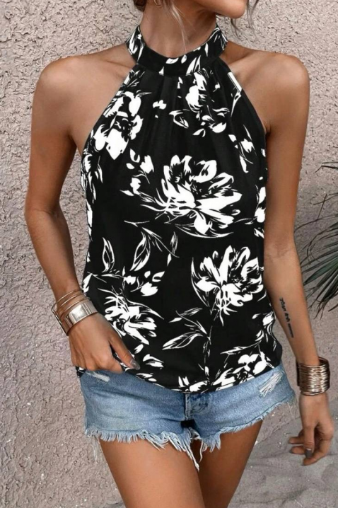 Ženski top s halter izrezom i cvjetnim printom DORVINA, Boja: crna i bijela, IVET.HR - MODERNA ODJEĆA