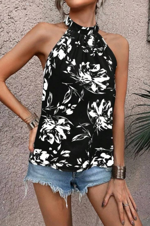Ženski top s halter izrezom i cvjetnim printom DORVINA, Boja: crna i bijela, IVET.HR - MODERNA ODJEĆA