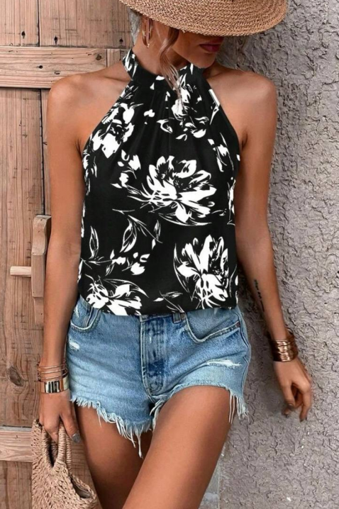 Ženski top s halter izrezom i cvjetnim printom DORVINA, Boja: crna i bijela, IVET.HR - MODERNA ODJEĆA
