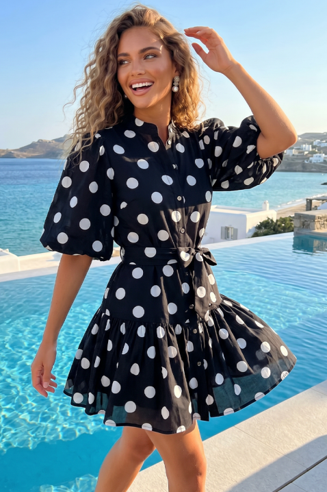 Haljina s tačkastim uzorkom i napuhanim rukavima SUNY BLACK, Boja: crna, IVET.HR - MODERNA ODJEĆA