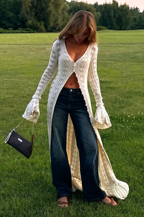 Višenamjenski pleteni kardigan s eteričnom linijom FENERITA, Boja: bež, IVET.HR - MODERNA ODJEĆA