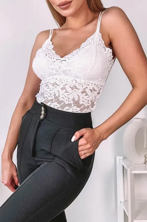 Elegantni ženski čipkasti top s finim naramenicama i efektnim leđima CALVESA ECRU, Boja: drap, IVET.HR - MODERNA ODJEĆA