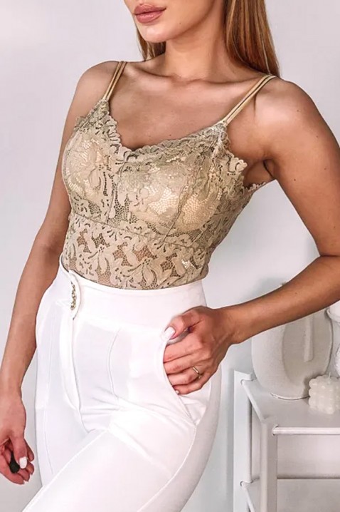 Elegantni ženski čipkasti top s finim naramenicama i efektnim leđima CALVESA BEIGEIVET.HR - MODERNA ODJEĆA