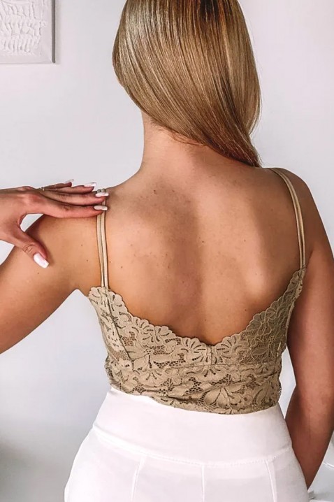 Elegantni ženski čipkasti top s finim naramenicama i efektnim leđima CALVESA BEIGEIVET.HR - MODERNA ODJEĆA