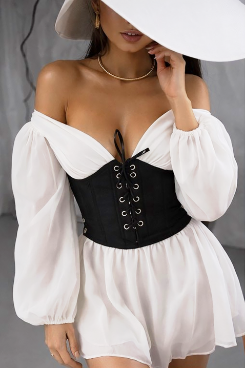 Kratka korzetna haljina sa spuštenim ramenima i prozračnim rukavima SOLZIRA, Boja: drap, IVET.HR - MODERNA ODJEĆA