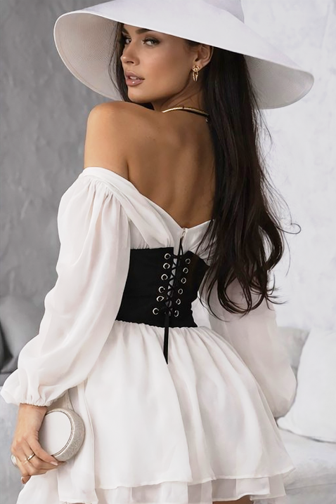 Kratka korzetna haljina sa spuštenim ramenima i prozračnim rukavima SOLZIRA, Boja: drap, IVET.HR - MODERNA ODJEĆA