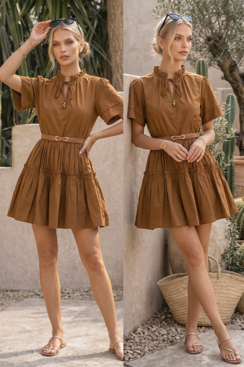 Kratka haljina s efektnim volanima AXIMENA BROWN, Boja: smeđa, IVET.HR - MODERNA ODJEĆA