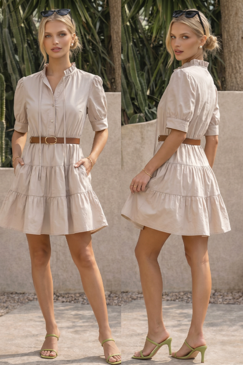 Kratka haljina s efektnim volanima AXIMENA BEIGE, Boja: bež, IVET.HR - MODERNA ODJEĆA