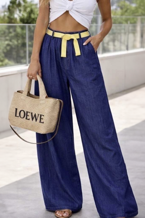 Traperice širokog kroja i naglašenog remena LUXERA BLUE, Boja: denim, IVET.HR - MODERNA ODJEĆA