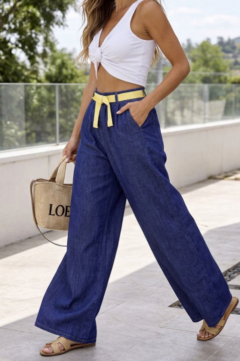 Traperice širokog kroja i naglašenog remena LUXERA BLUE, Boja: denim, IVET.HR - MODERNA ODJEĆA