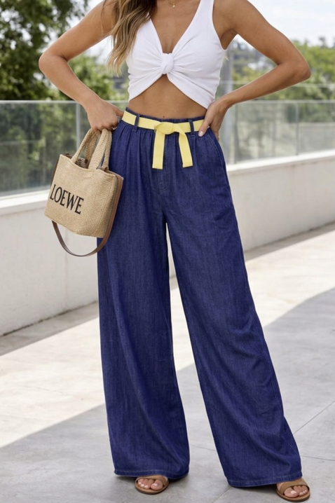 Traperice širokog kroja i naglašenog remena LUXERA BLUE, Boja: denim, IVET.HR - MODERNA ODJEĆA