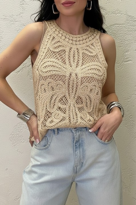 Top bez rukava s cvjetnim pletivom u boho stilu VAMZERA BEIGE, Boja: bež, IVET.HR - MODERNA ODJEĆA