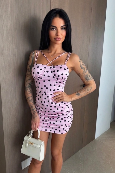 Ženska uska mini haljina na točkice sa spektakularnim naramenicama ZANMIRA PINK, Boja: roza, IVET.HR - MODERNA ODJEĆA
